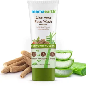 mamaearth face wash, for youthful glow, with aloe vera and ashwagandha