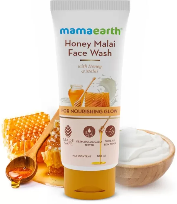 mamaearth face wash, nourishing glow, with honey and malai